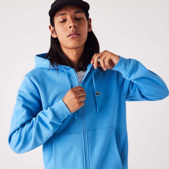Sweatshirt à 4XA Lacoste ligne, zippé capuche Bruxelles en Blue Argentine SH9626 vente